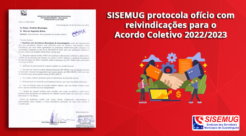SISEMUG protocola ofício com reivindicações para o Acordo Coletivo 2022/2023